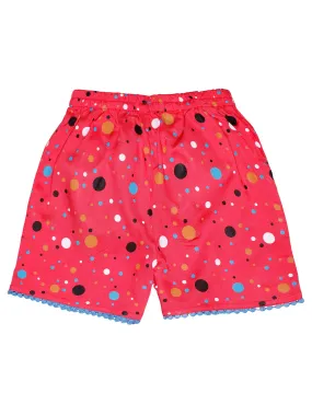 Girls Polka Printed Woven Shorts With Lace Hem