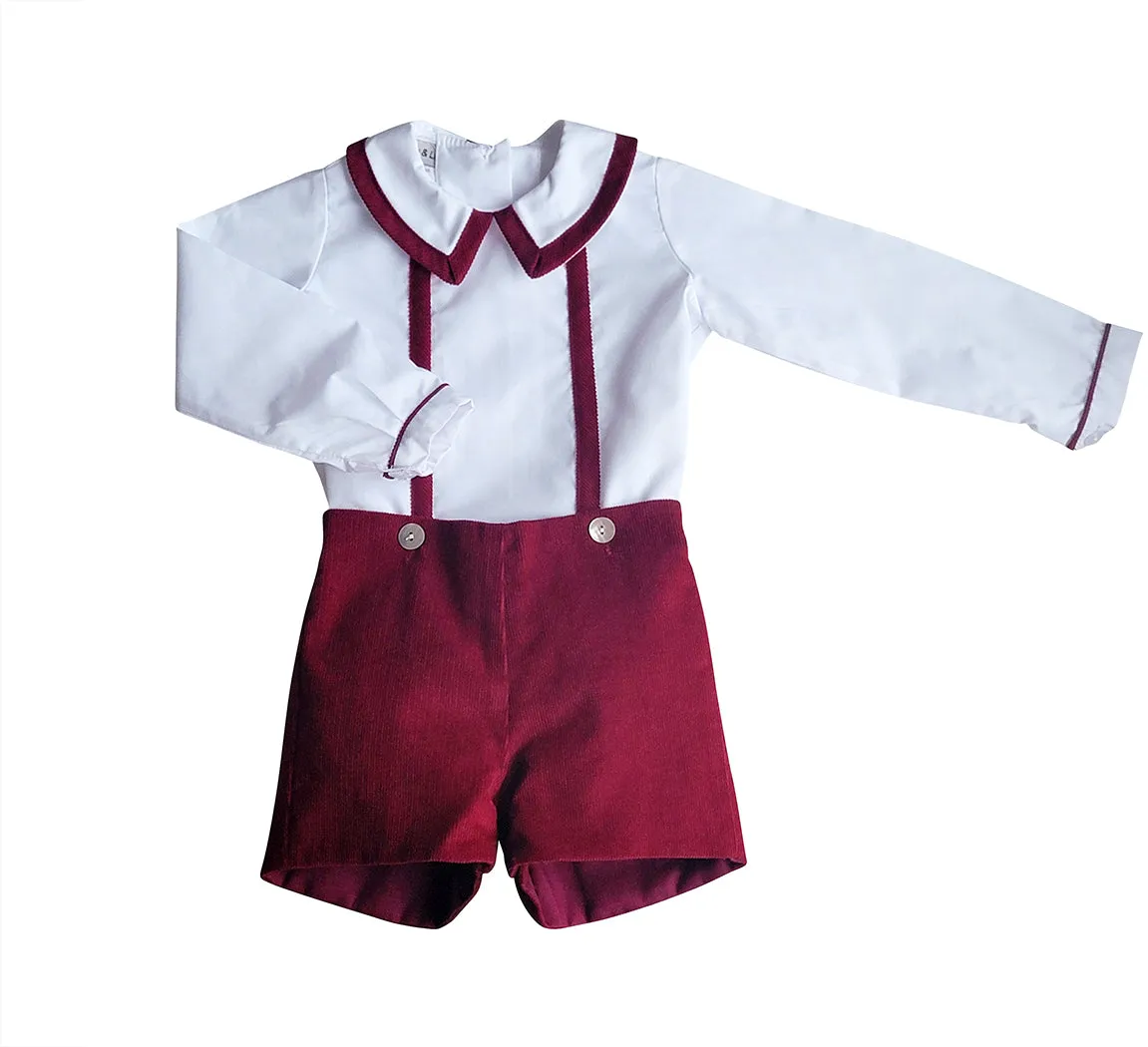 Avignon Collection Burgundy Corduroy Boy Short set