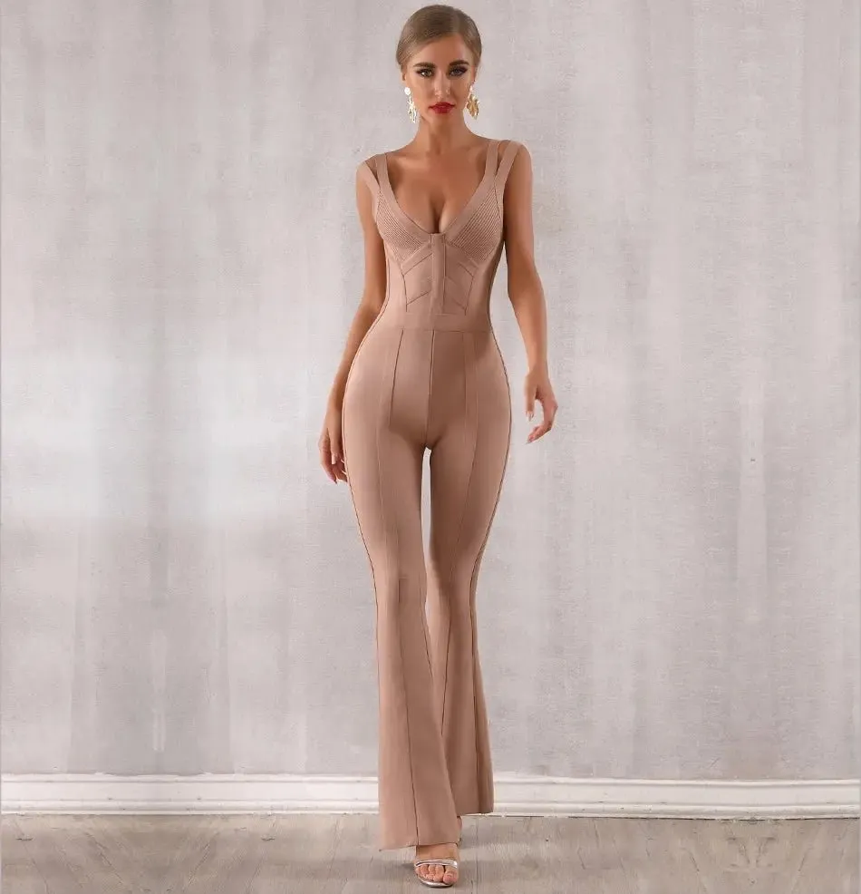 Backless V Neck Celebrity Jumpsuit