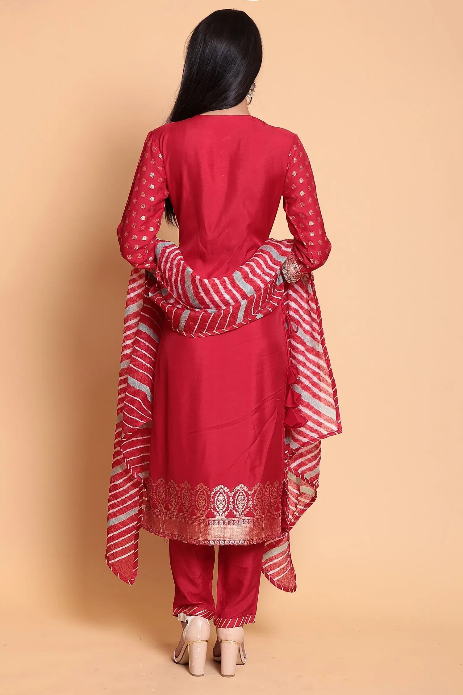 Banarasi Cotton silk Suit Stitched with Gota Patti work.