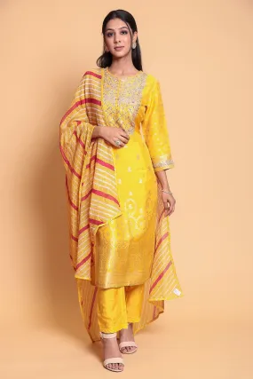 Banarasi Cotton silk Suit Stitched with Gota Patti work.