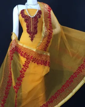 Beautiful Kota Doriya Embroidery Work Suit In Yellow