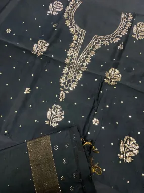 Black Chanderi Chikankari Silk Kurti And Dupatta