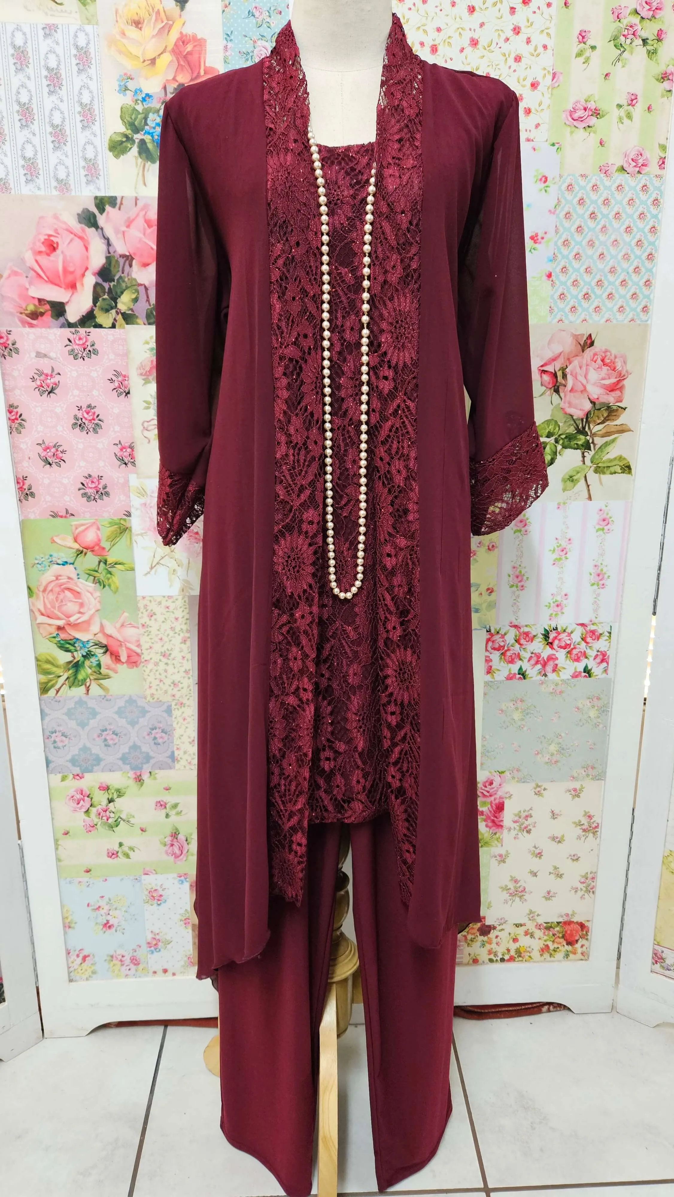 Burgundy 3-Piece Pants Set LR0561
