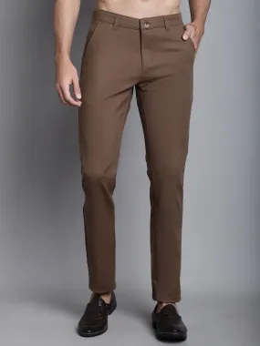 Cantabil Brown Solid Non Pleated Regular Fit Mid Rise Casual Trousers for Men