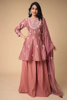 Chanderi Peplum Silk Suit with Embroidered work