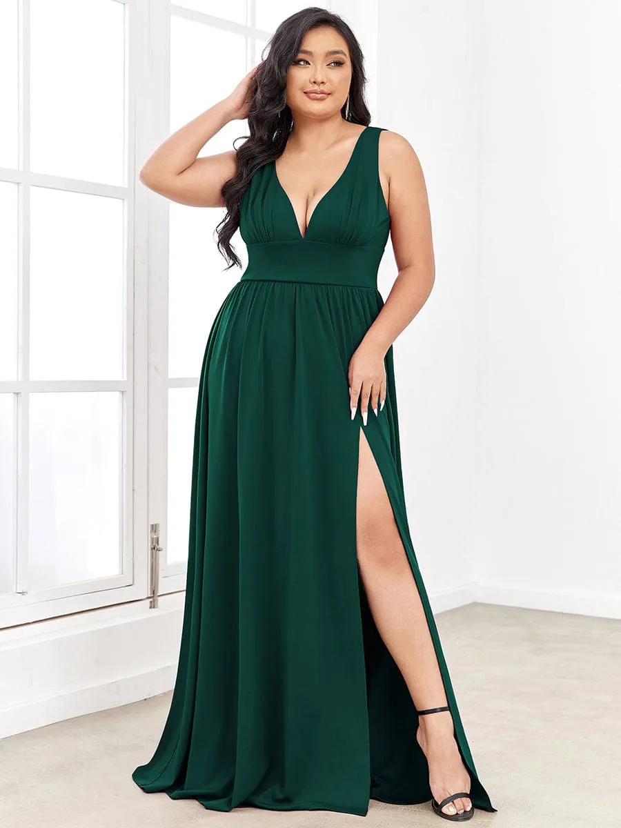 Chiffon High Slit Sleeveless V-Neck Empire Waist Formal Evening Dress