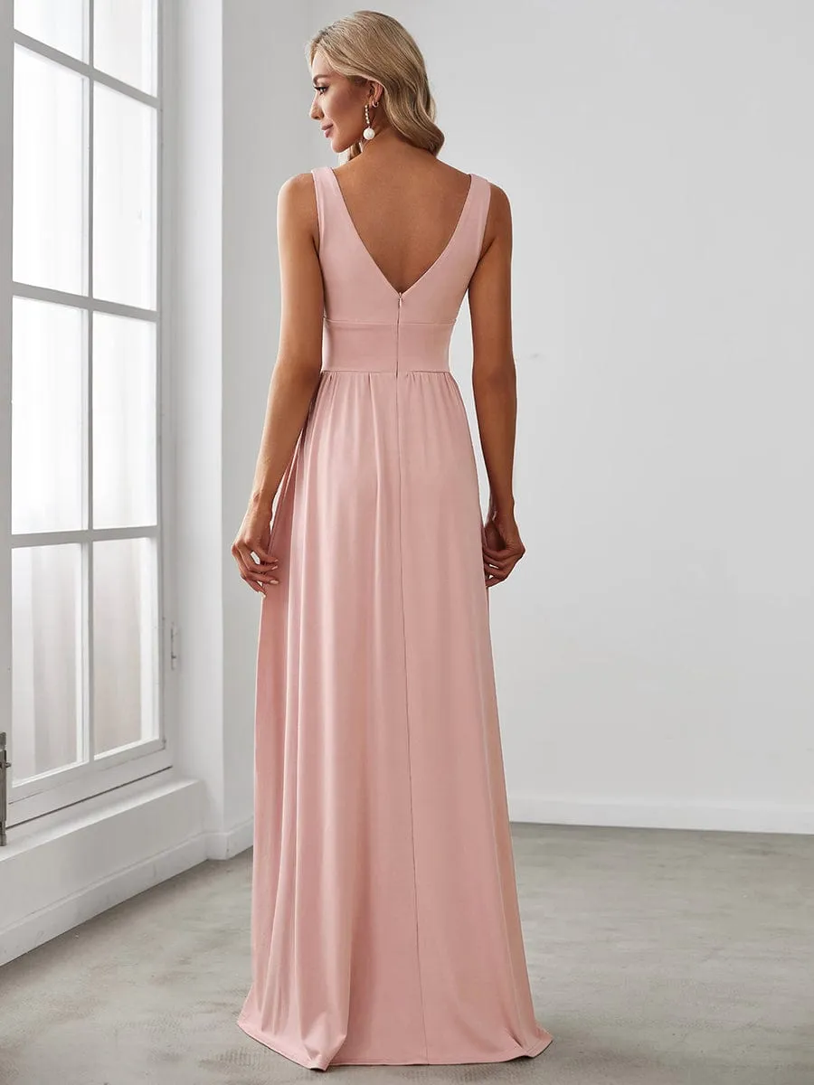 Chiffon High Slit Sleeveless V-Neck Empire Waist Formal Evening Dress