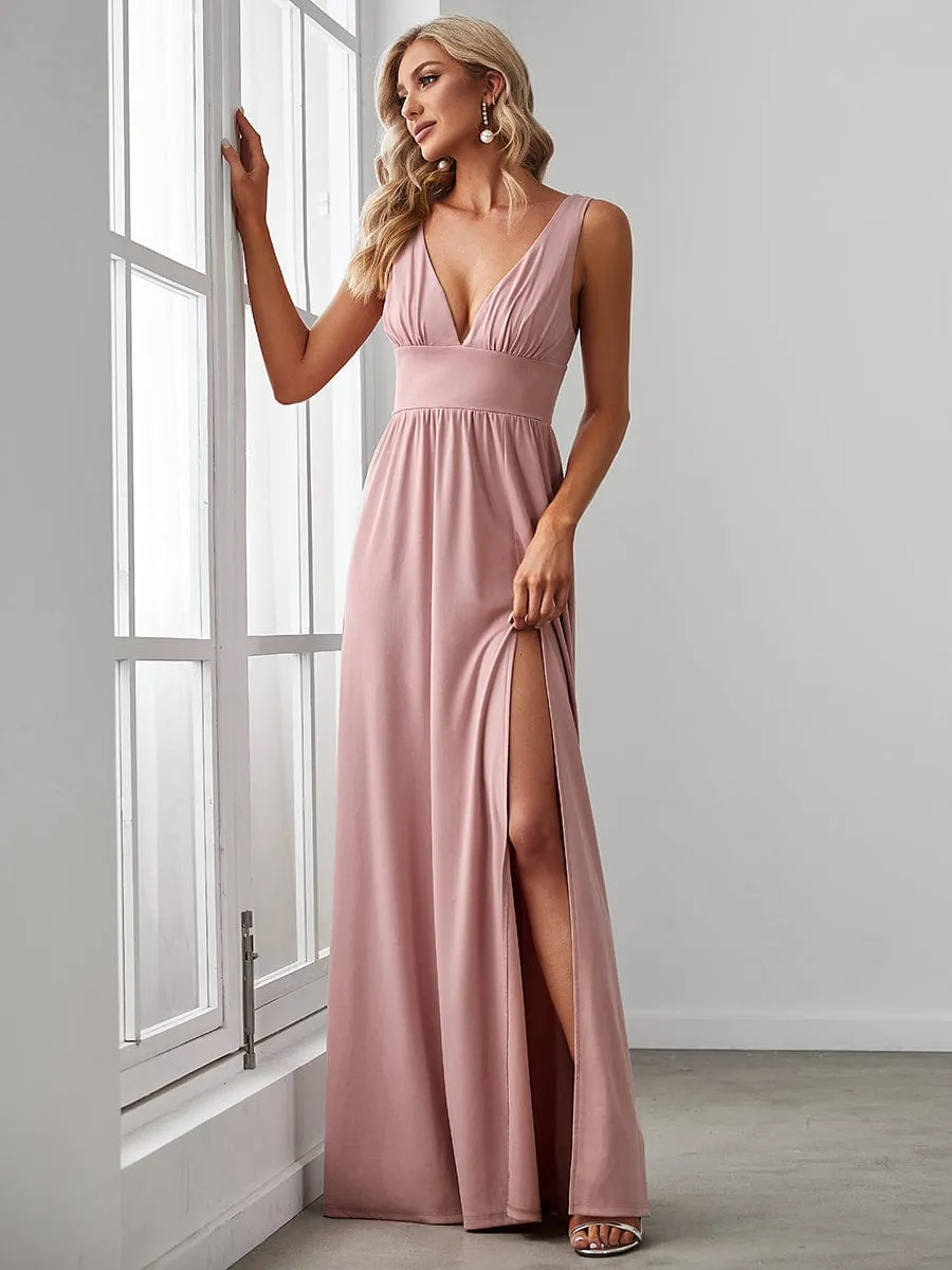 Chiffon High Slit Sleeveless V-Neck Empire Waist Formal Evening Dress