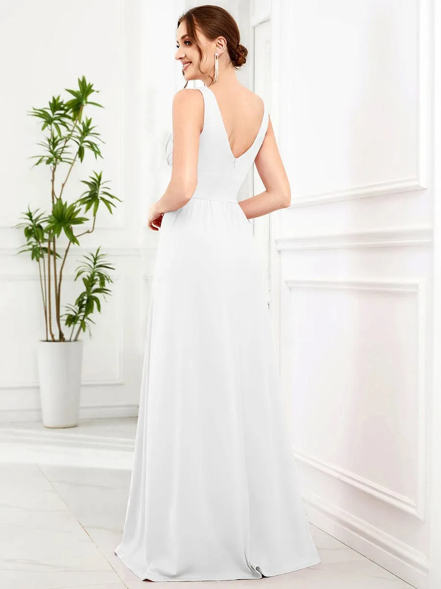 Chiffon High Slit Sleeveless V-Neck Empire Waist Formal Evening Dress