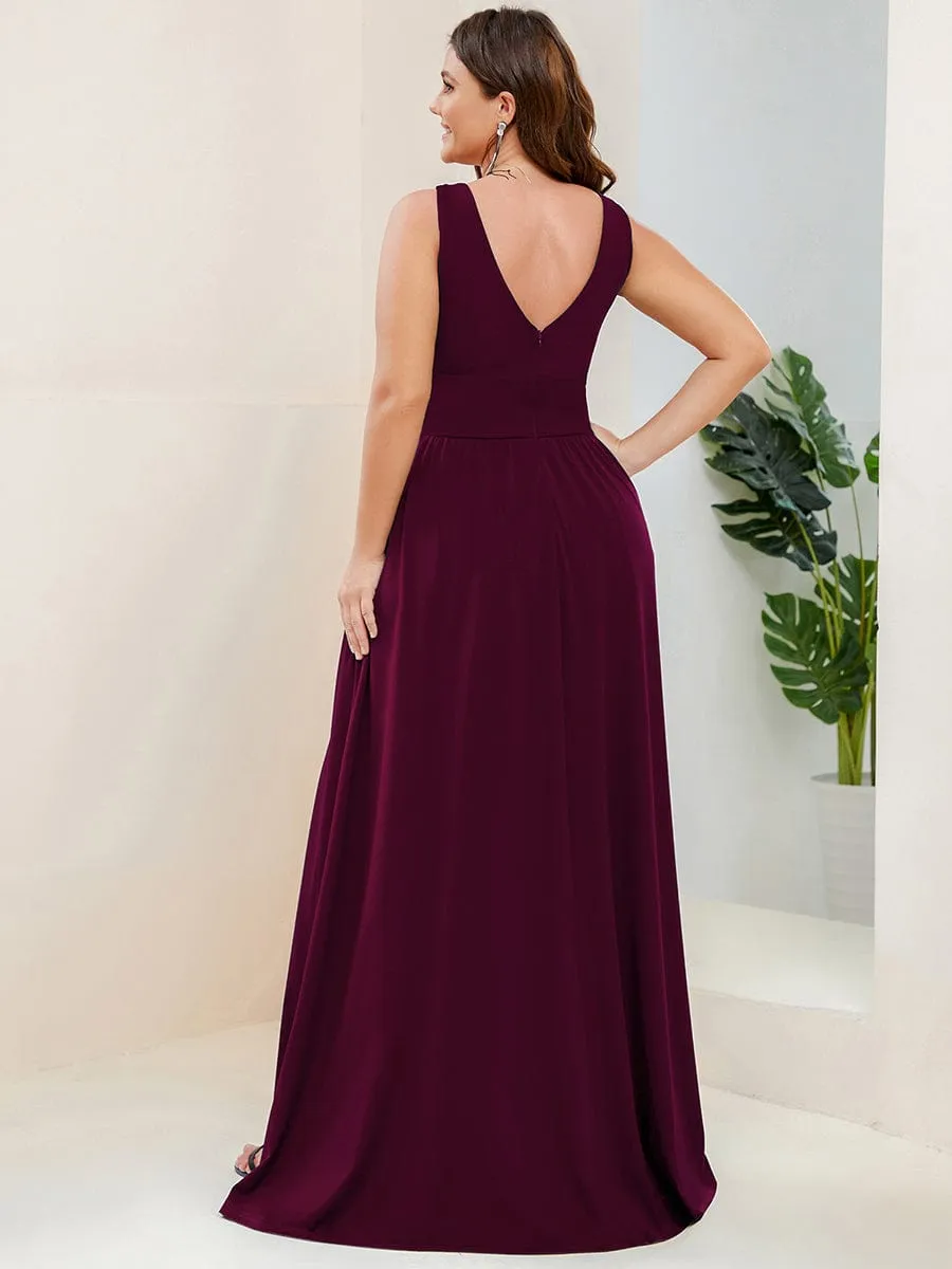 Chiffon High Slit Sleeveless V-Neck Empire Waist Formal Evening Dress