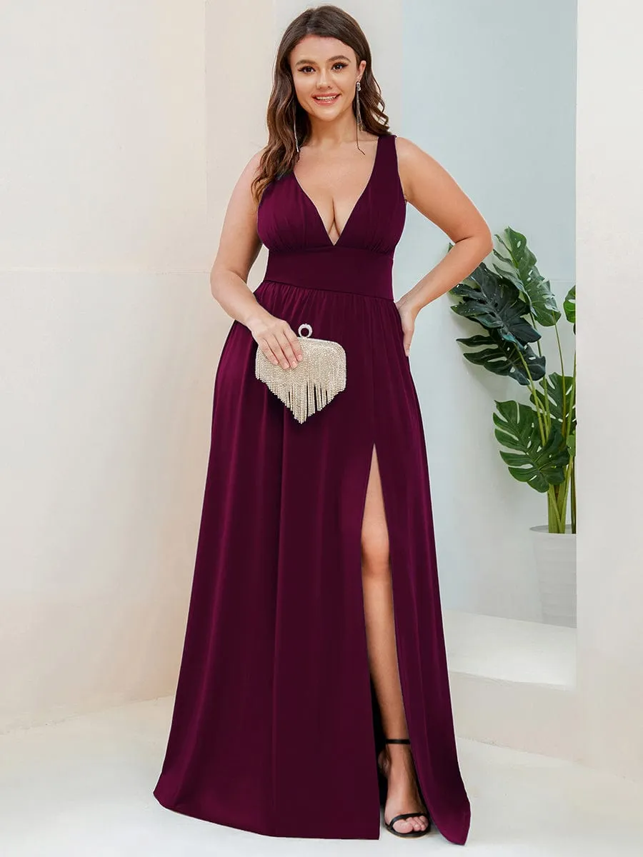 Chiffon High Slit Sleeveless V-Neck Empire Waist Formal Evening Dress