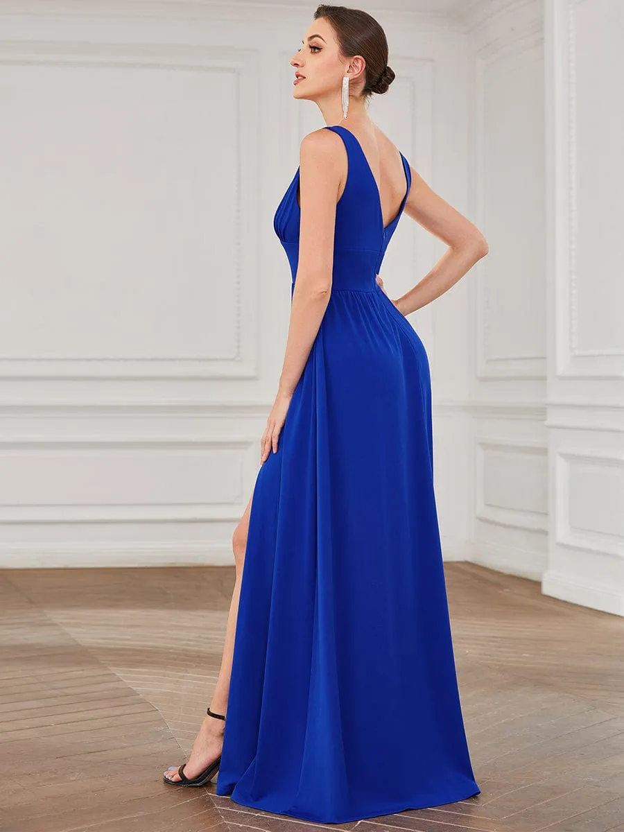 Chiffon High Slit Sleeveless V-Neck Empire Waist Formal Evening Dress