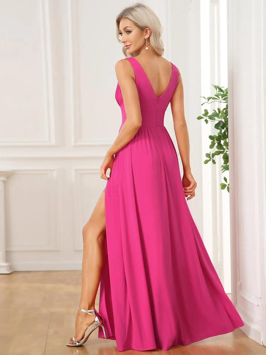 Chiffon High Slit Sleeveless V-Neck Empire Waist Formal Evening Dress