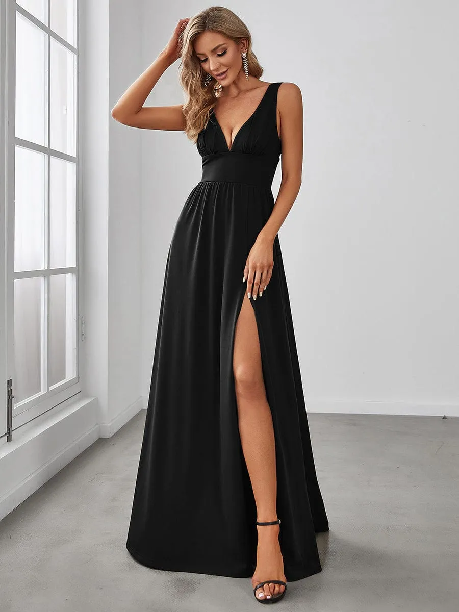 Chiffon High Slit Sleeveless V-Neck Empire Waist Formal Evening Dress