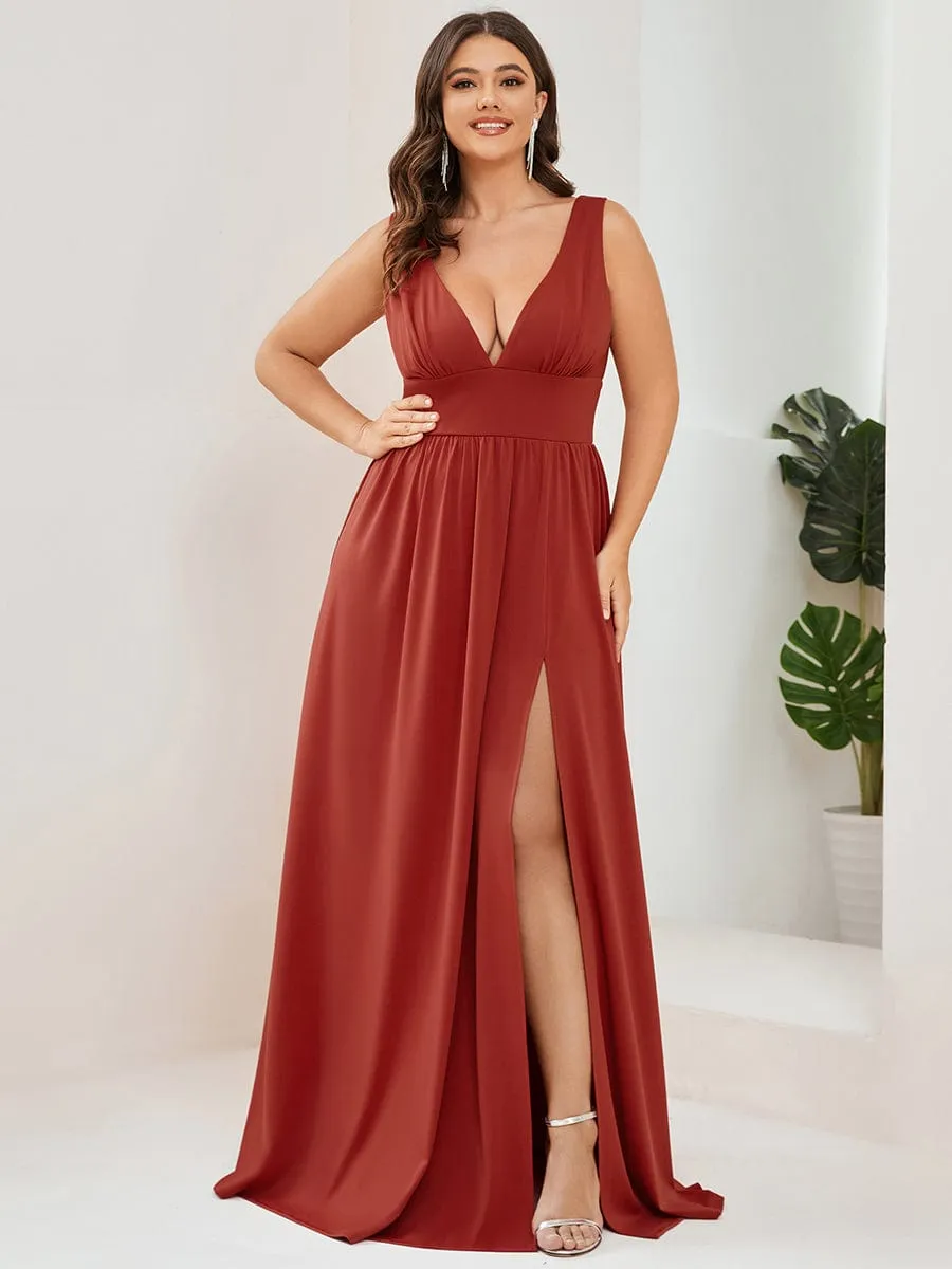 Chiffon High Slit Sleeveless V-Neck Empire Waist Formal Evening Dress