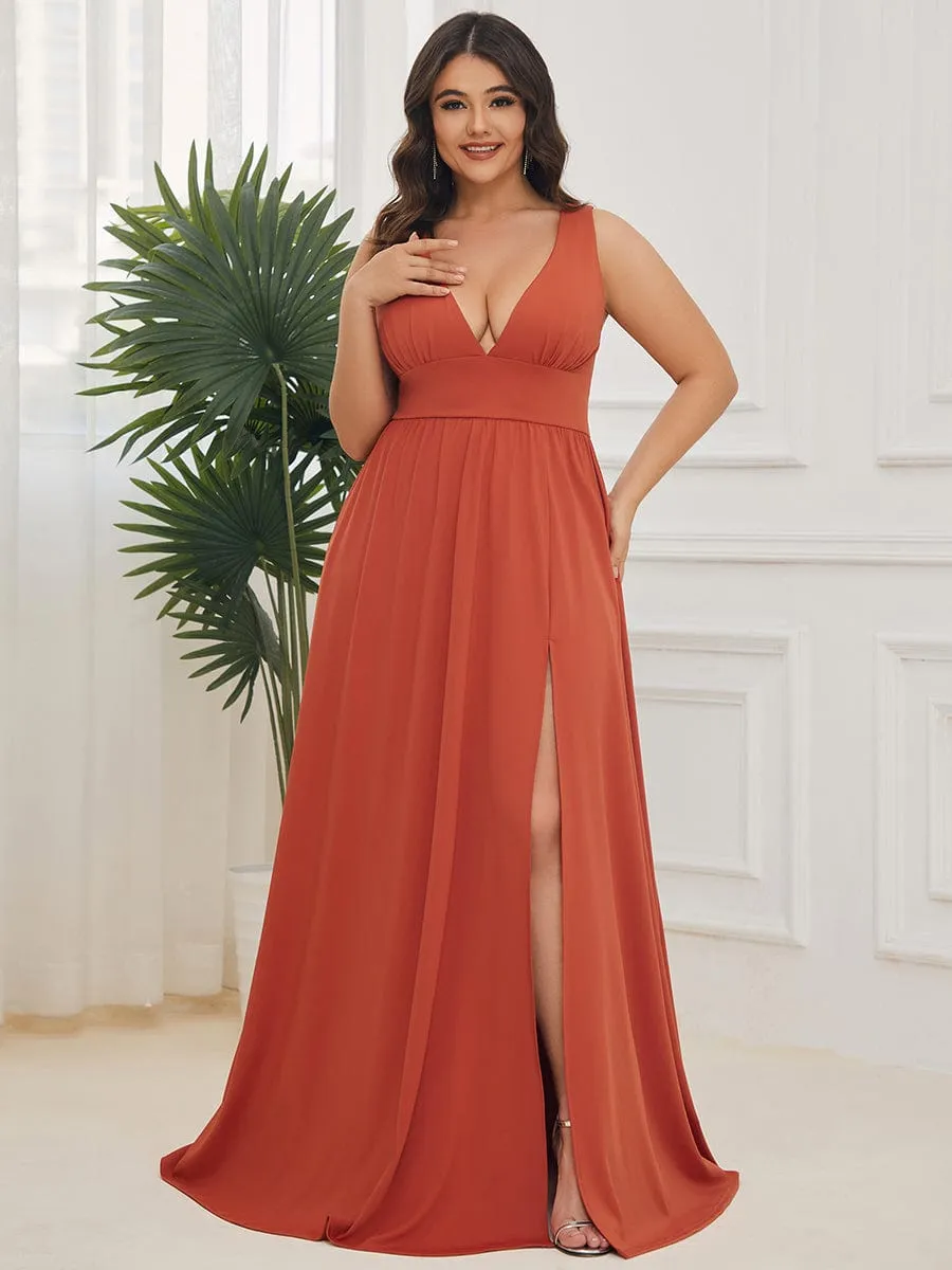 Chiffon High Slit Sleeveless V-Neck Empire Waist Formal Evening Dress