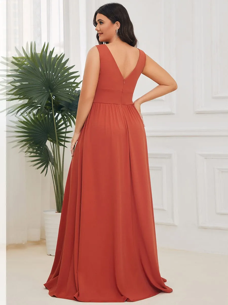 Chiffon High Slit Sleeveless V-Neck Empire Waist Formal Evening Dress