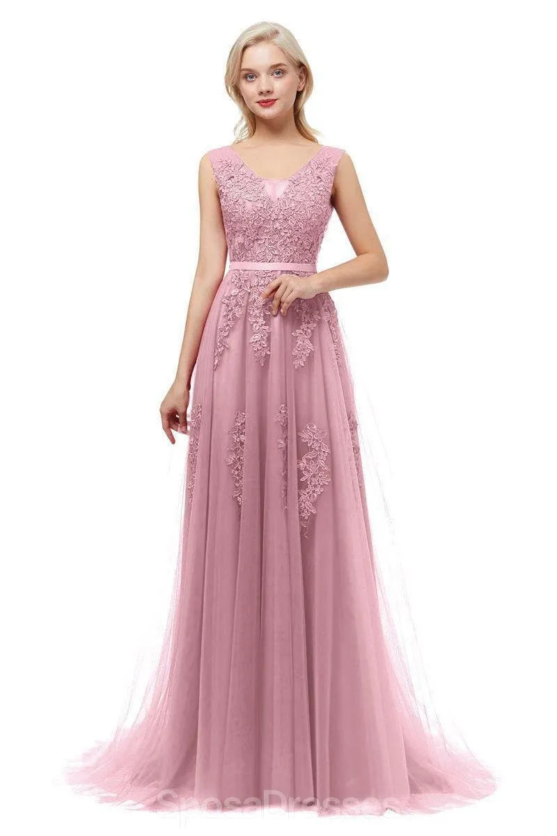 Classic V Neck Lace Long Cheap Evening Prom Dresses, Evening Party Prom Dresses, 12323