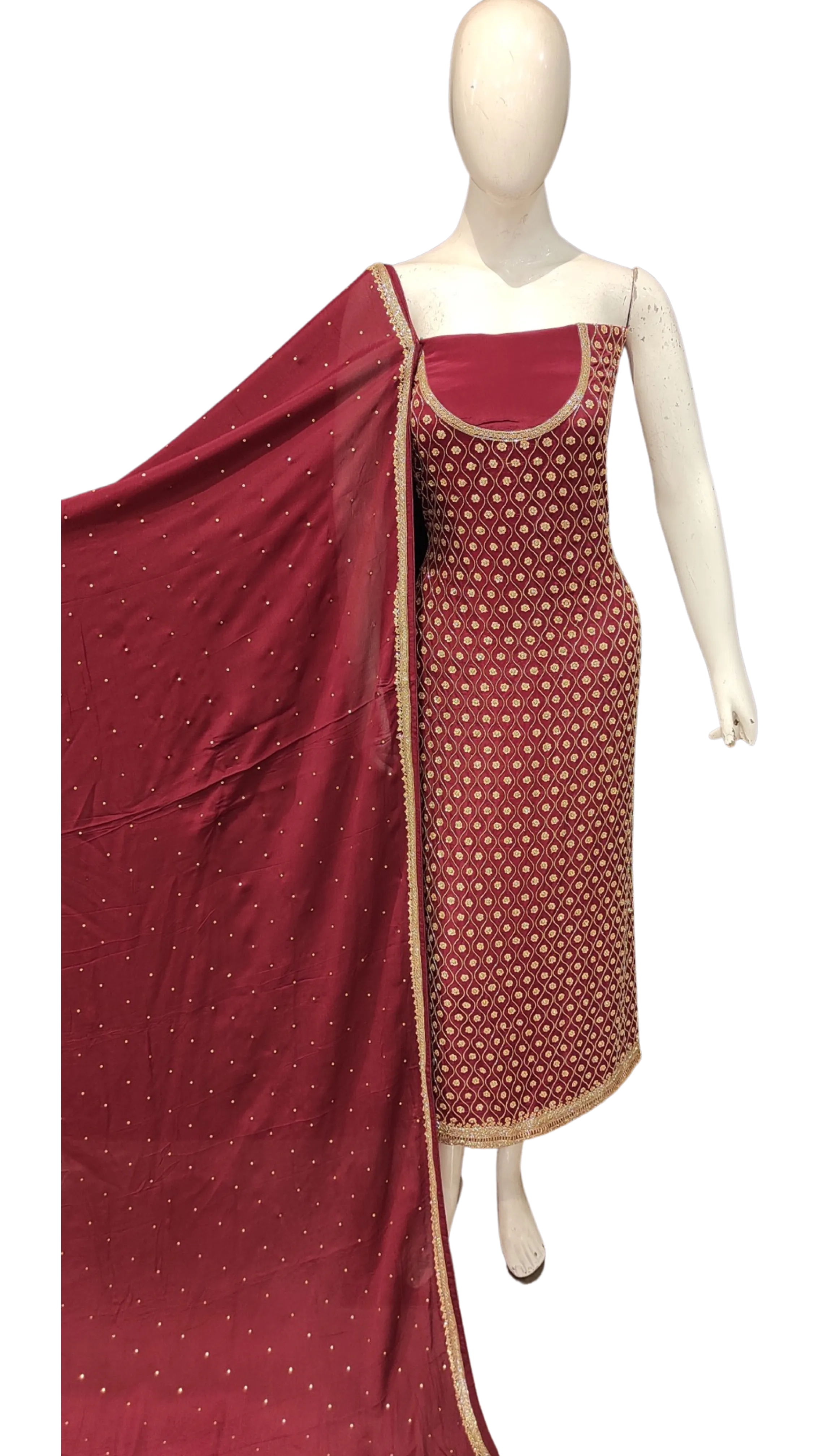 Crepe Unstitched Suit with Hand Work and Dupatta