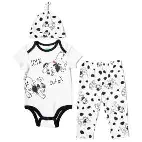 Disney 101 Dalmatians Patch Bodysuit Pants and Hat 3 Piece Outfit Set