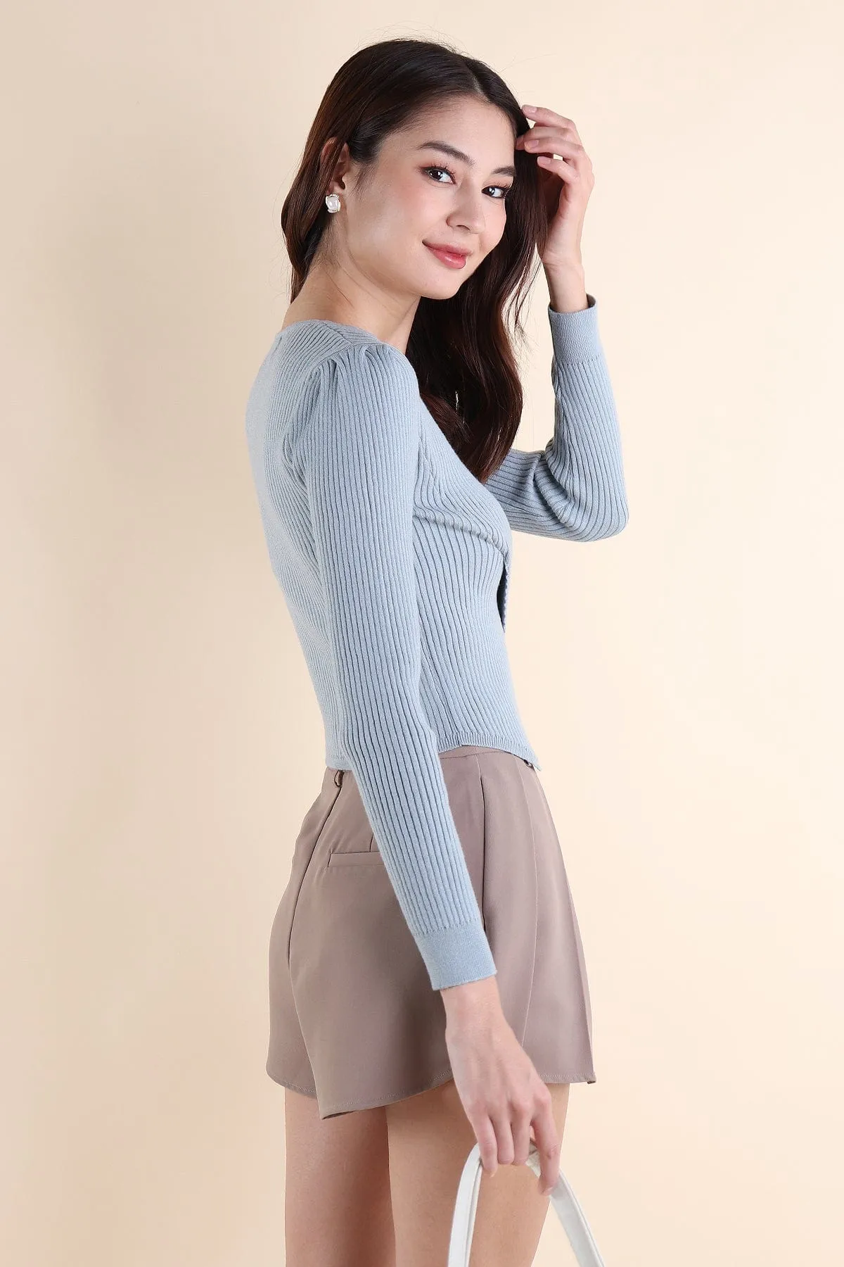 GRETEL WRAPPED KNIT TOP IN BLUE