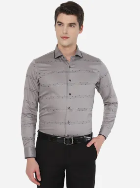 Grey & Blue Printed Slim Fit Party Wear Shirt | JB Studio