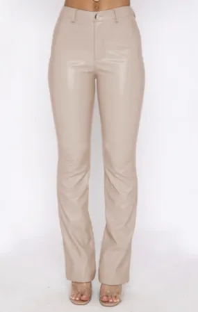 Ivory PU Leather High Waist Straight Pants