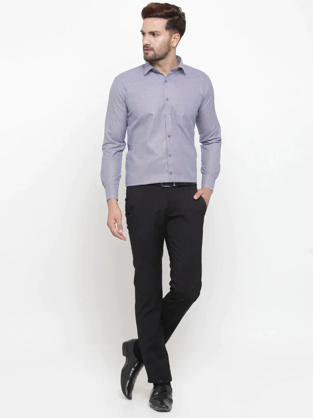 Men's Grey Cotton Geometric Formal Shirts - Taantav