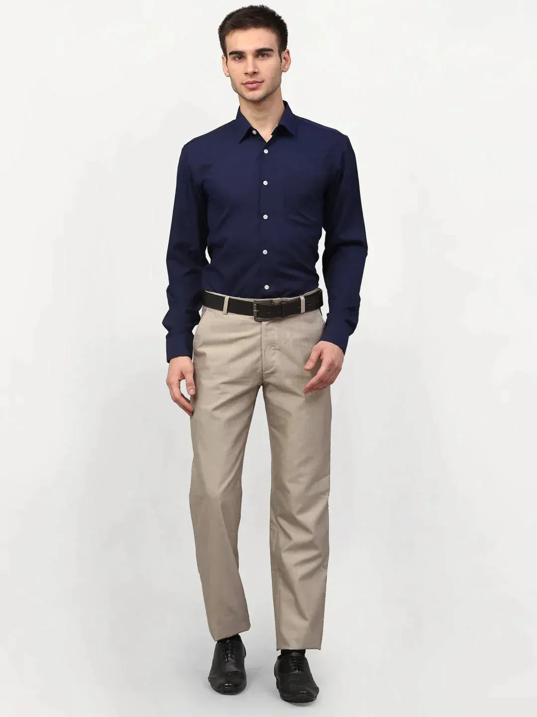 Men's Navy Blue Solid Formal Shirts - Taantav