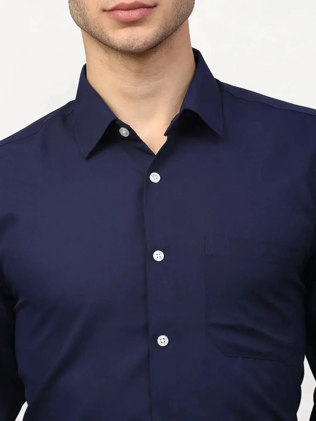 Men's Navy Blue Solid Formal Shirts - Taantav