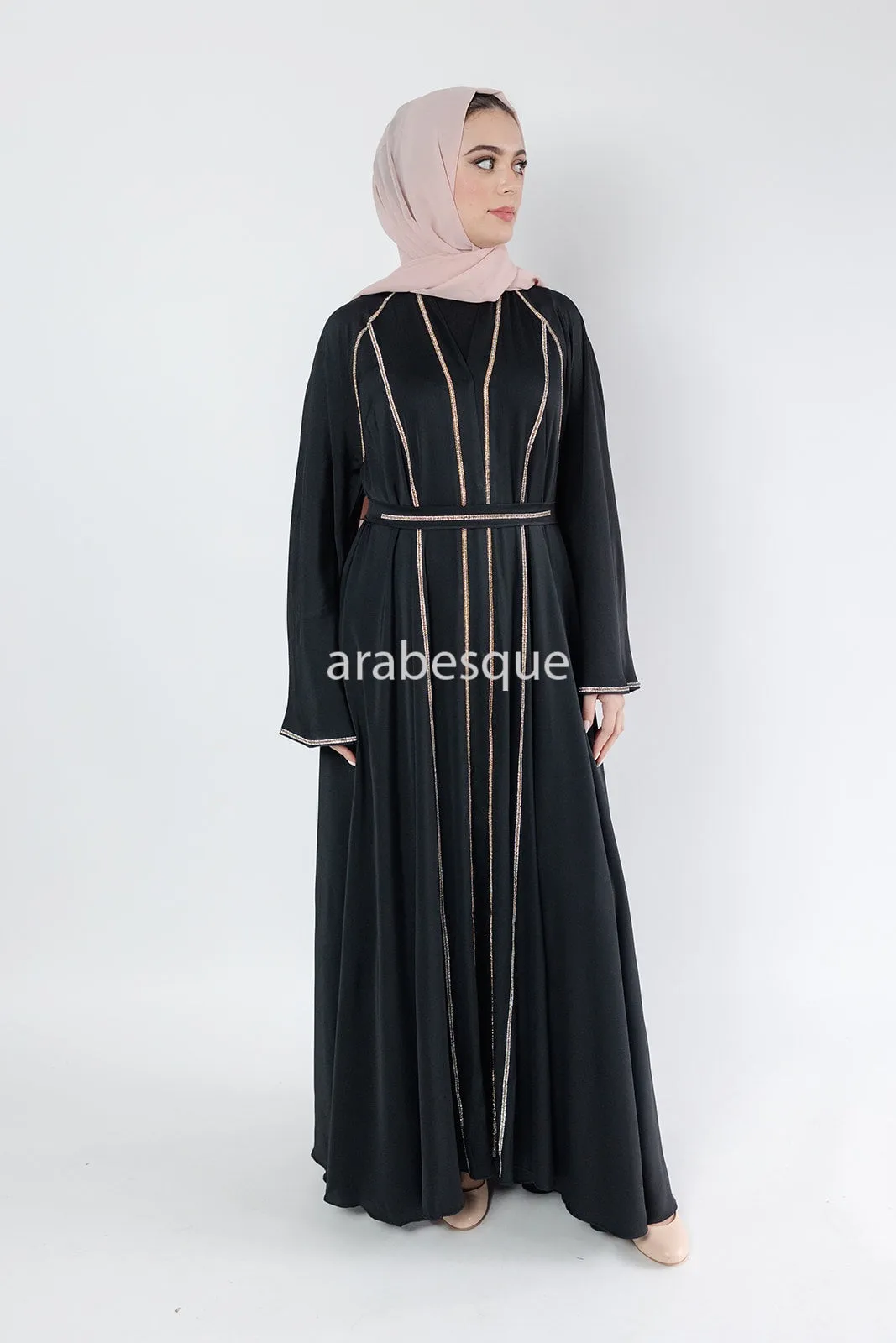 Open Umbrella Abaya with diamante stripe detailing- 4 Colours