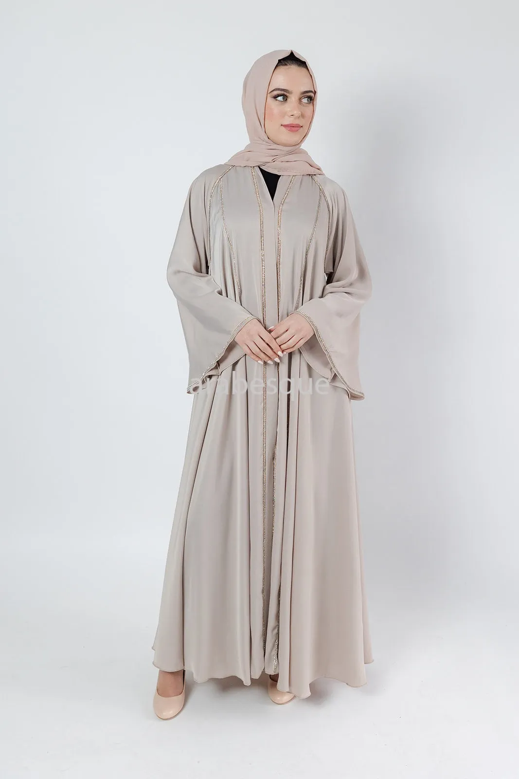Open Umbrella Abaya with diamante stripe detailing- 4 Colours