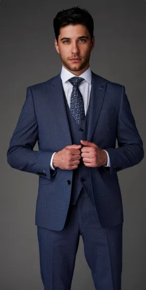 White Lable Blue Fine woven Check 3pice Suit